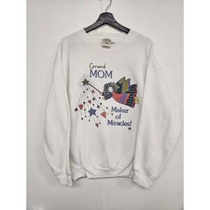 Vintage Grand Mom Sweatshirt Womens Large White Angel Graphic Made USA 90s
